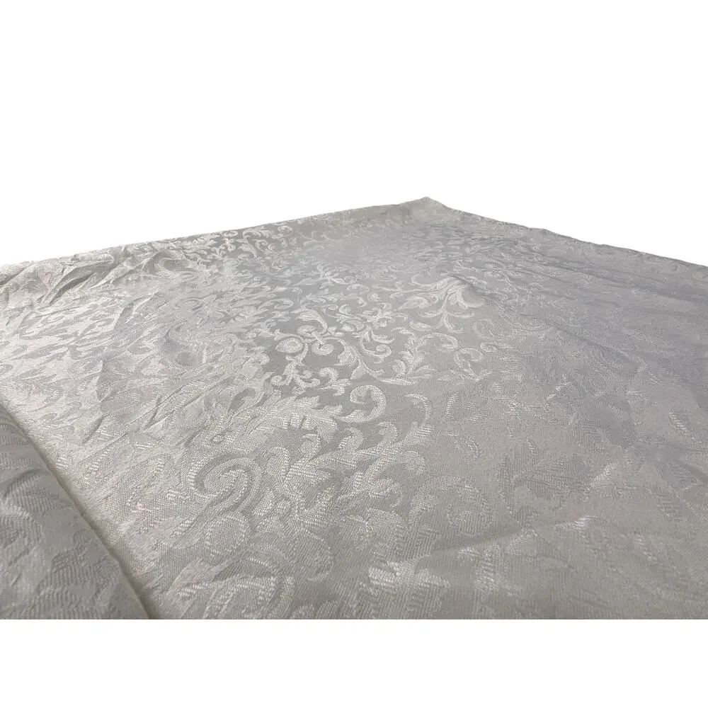 Single Ivory Damask Print Satin Curtain Panel with Attached Valance 62 Long